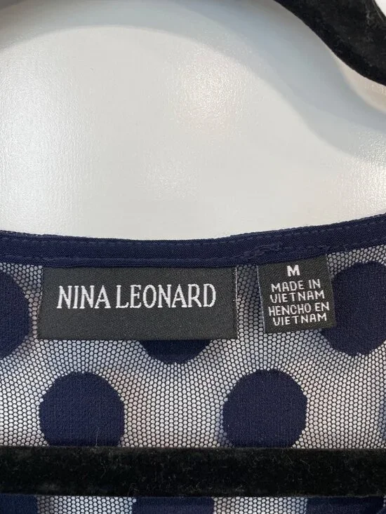 Nina Leonard Illusion Swing Dress Size Medium High Low 3/4 Sleeve Polka Dot NEW - Picture 5 of 11